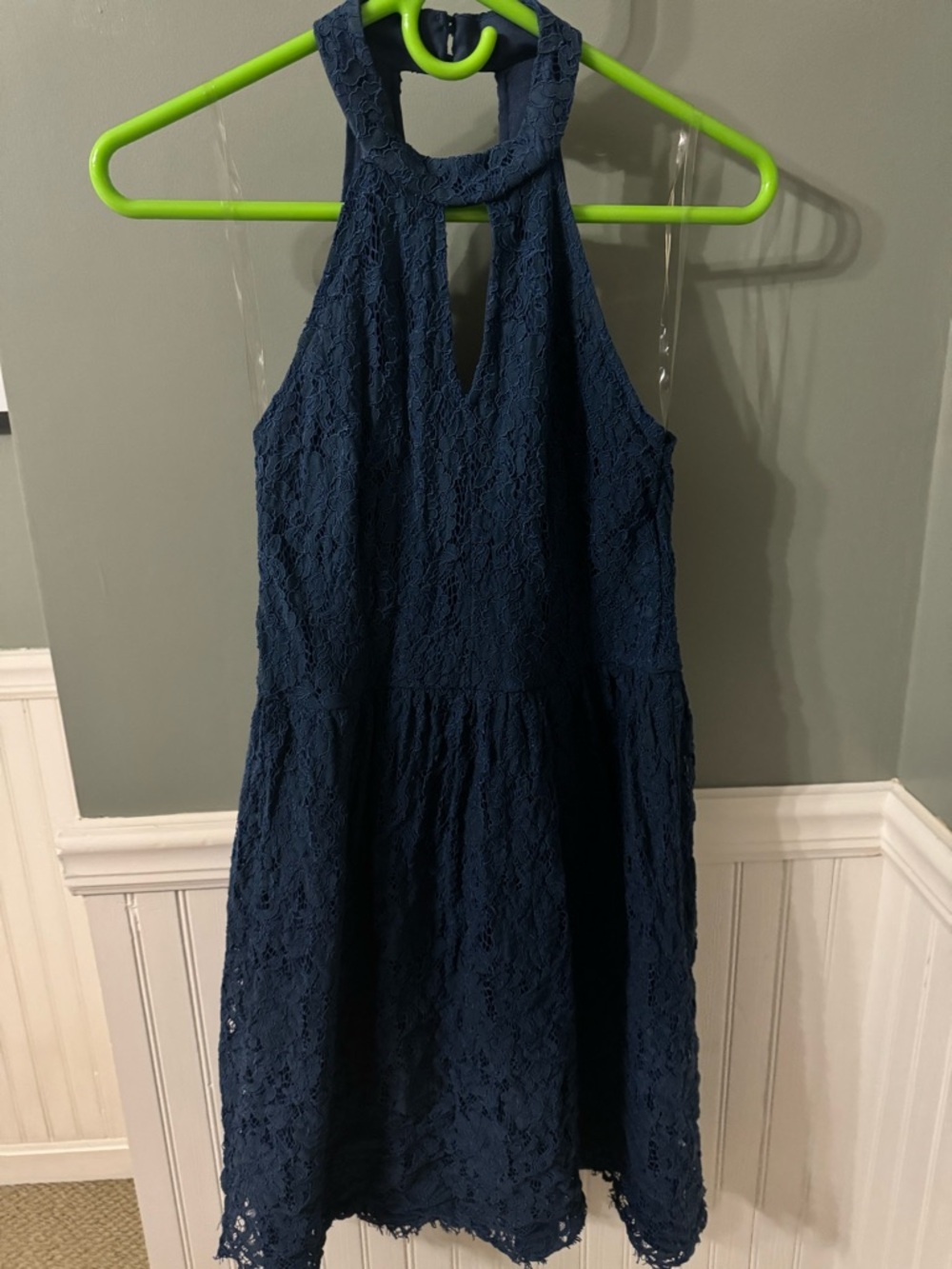 altar'd State Dark Navy Lace Halter Dress with Keyhole Large